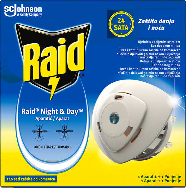 Raid Night & Day električni aparatić protiv komaraca s punjenjem