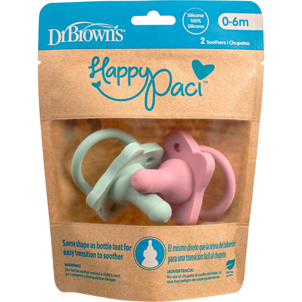 Dr. Brown’s HappyPaci dude varalice – 2 kom, silikonske, 0–6 mj.